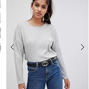 ASOS Ribbed Thick Gray Long Sleeve Shirt